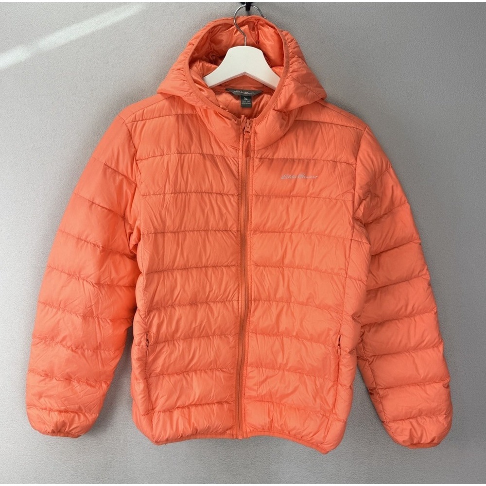 Eddie Bauer Kids Girl's Sz L Coral Orange Outerwear Fullzip Hooded Puffer Jacket